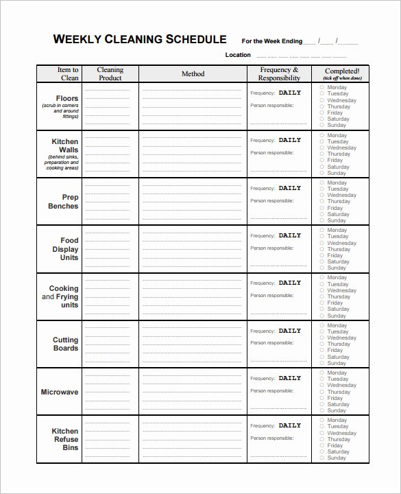 Preschool Cleaning Checklist Template Fresh Cleaning Schedule Template 12 Free Sample Example