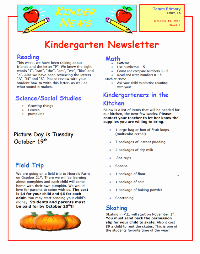 Preschool Weekly Newsletter Template Lovely Ms Hall S Safari Week Of October 18th 22nd Kindergarten