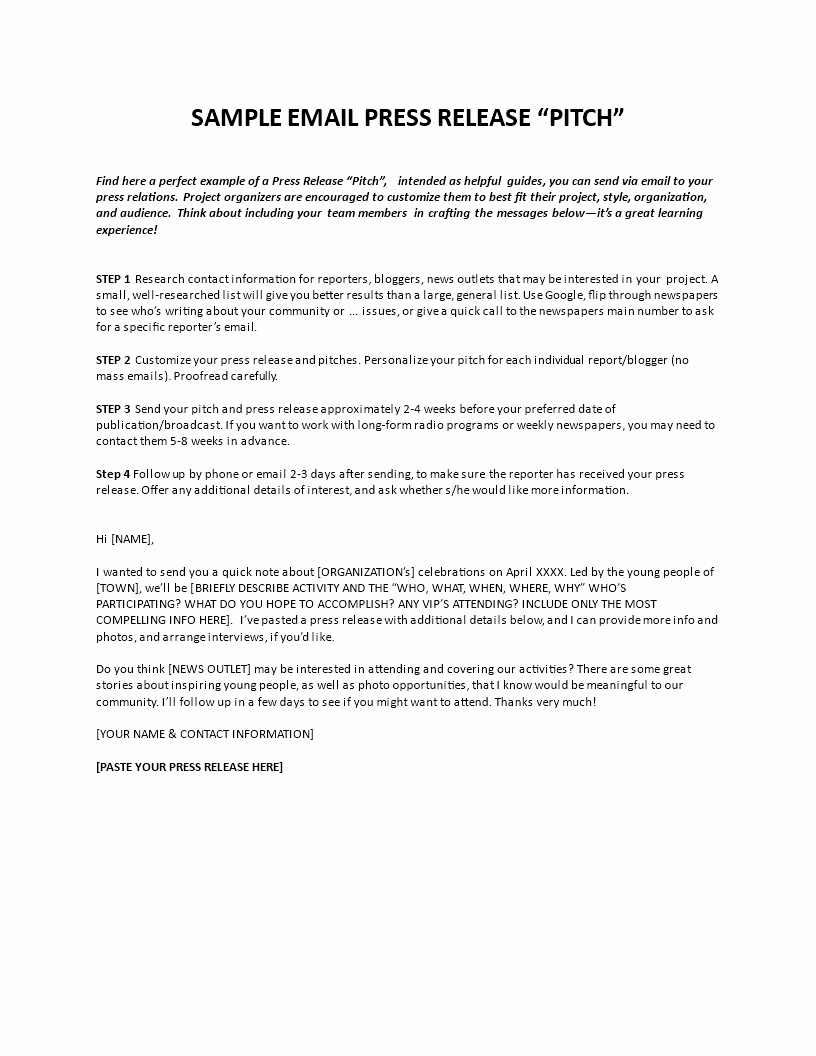 Press Release Email Template Luxury Free Press Release Email Template