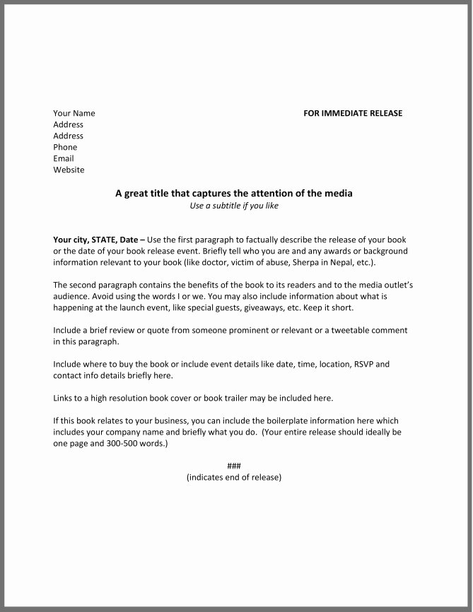 Press Release Sample Template Awesome How to Write A Press Release for A Book the Happy Self