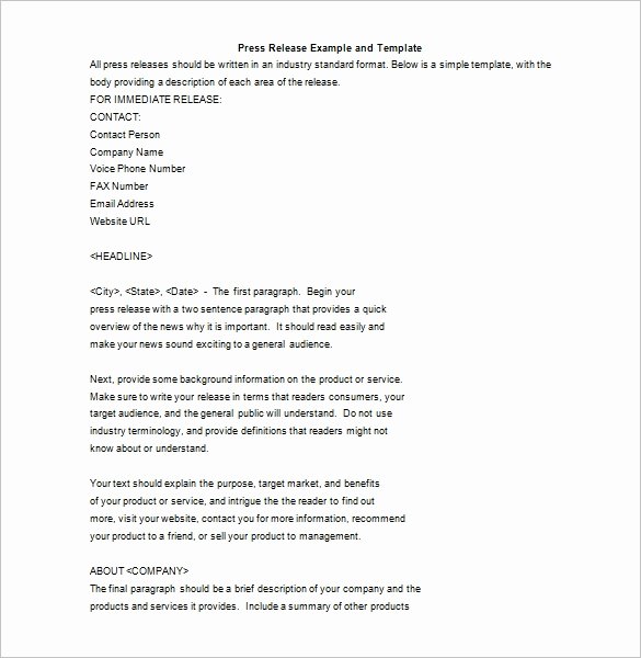 Press Release Sample Template Elegant 28 Press Release Template Word Excel Pdf