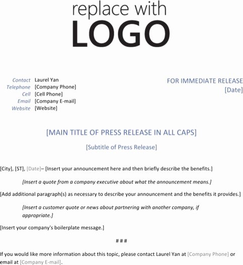 Press Release Template Word New Press Release Template
