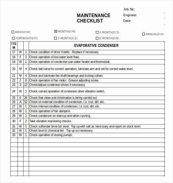 Preventative Maintenance Checklist Template Awesome 27 Maintenance Checklist Templates Pdf Doc
