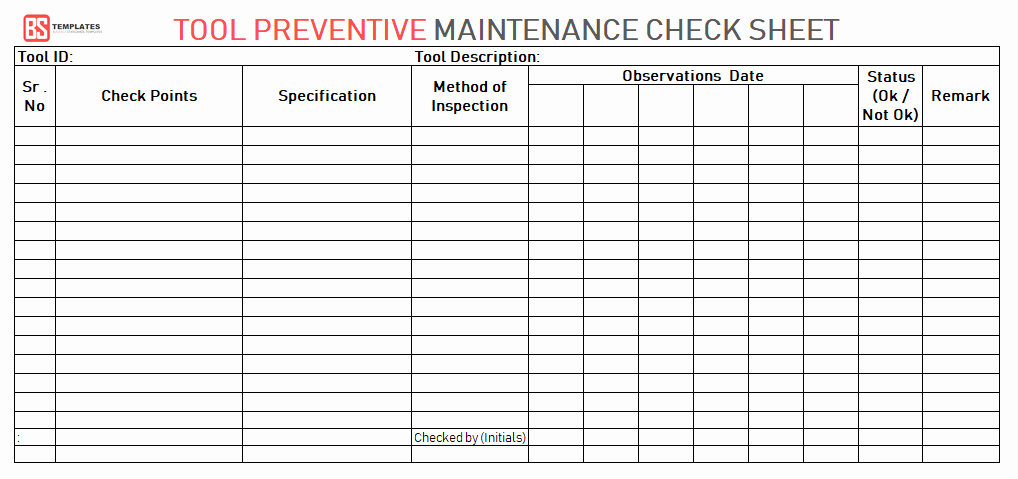 Preventative Maintenance Checklist Template Best Of Maintenance Checklist Template 10 Daily Weekly
