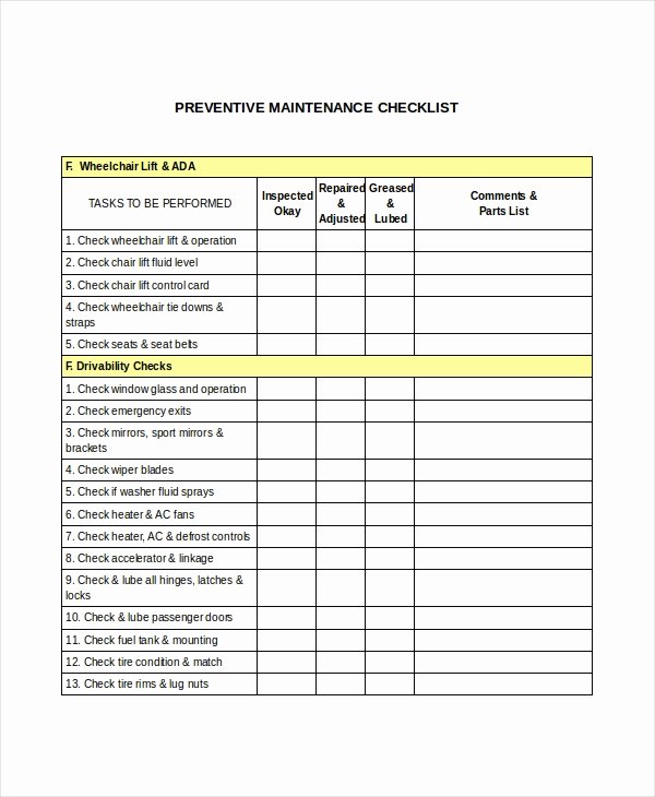 Preventative Maintenance Checklist Template Lovely 41 Checklist Templates