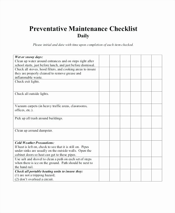 Preventative Maintenance Checklist Template Unique Office Maintenance Checklist Template – Cassifields
