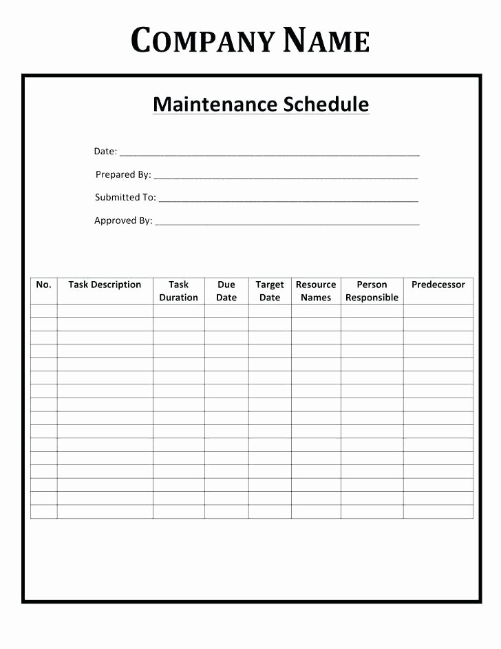 Preventative Maintenance Plan Template Inspirational Facilities Maintenance Schedule Template Puter