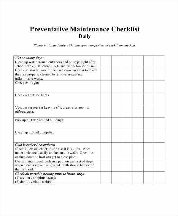 Preventive Maintenance Checklist Template Awesome Building Maintenance Checklist Ready Preventive Sample for