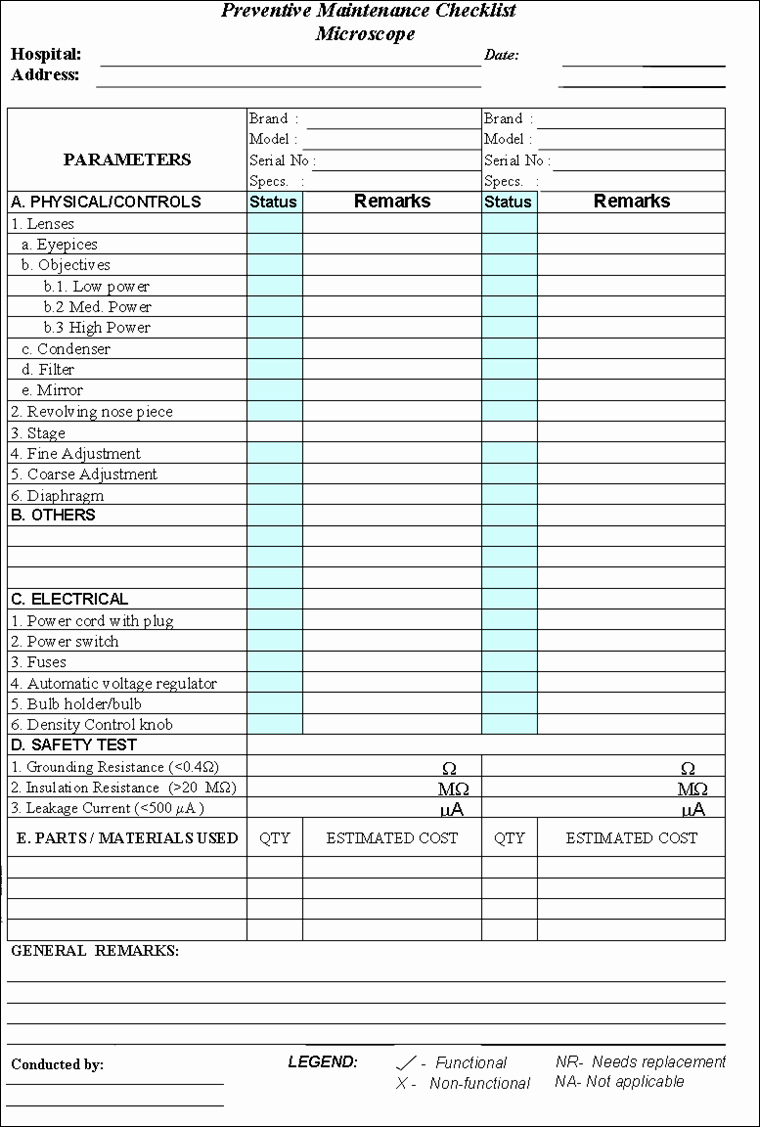 Preventive Maintenance Checklist Template Fresh Preventive Maintenance Spreadsheet