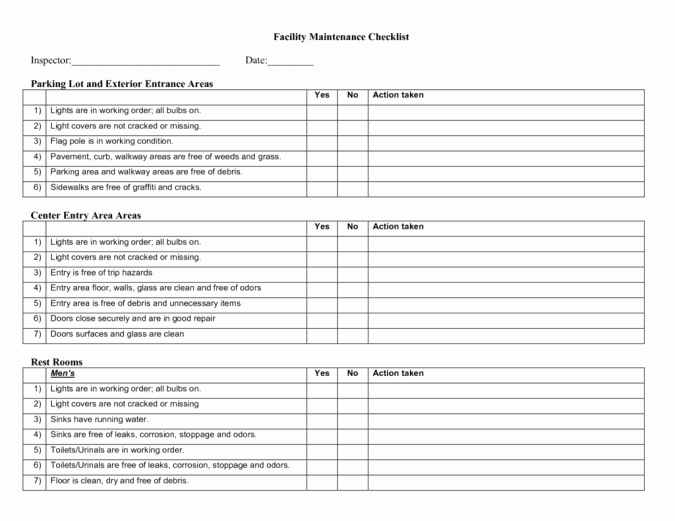 Preventive Maintenance form Template Fresh 7 Facility Maintenance Checklist Templates Excel Templates
