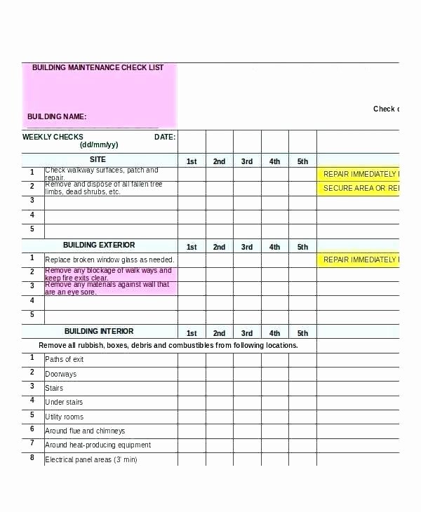 Preventive Maintenance form Template Lovely Car Maintenance Checklist form Monthly Vehicle forms