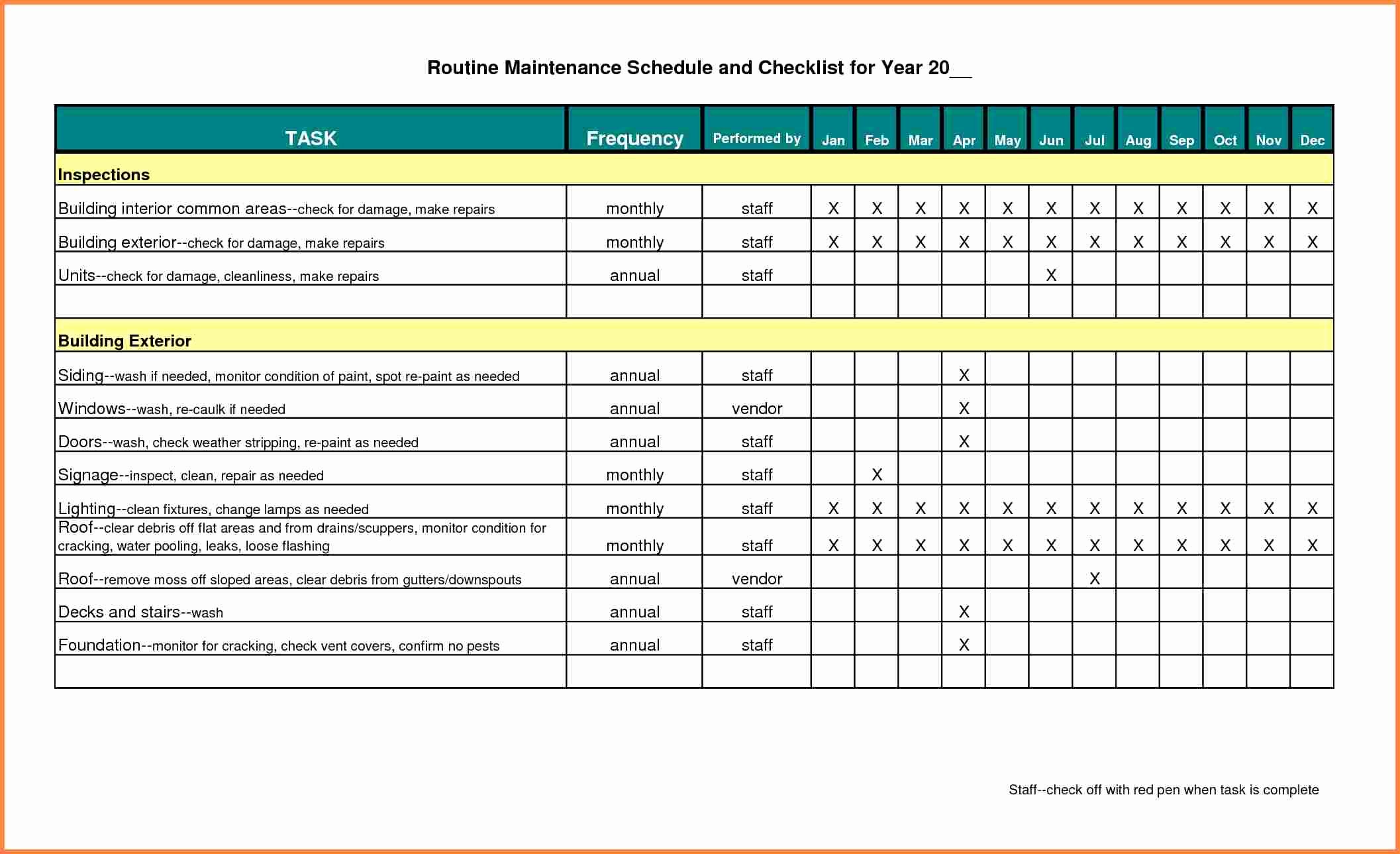 Preventive Maintenance Plan Template Lovely Building Maintenance Schedule Excel Template