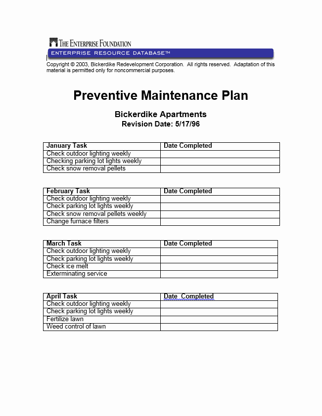 Preventive Maintenance Plan Template Unique Preventive Maintenance Plan