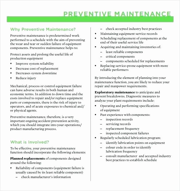 Preventive Maintenance Schedule Template Elegant Planned Maintenance Schedule Template – Chaseevents