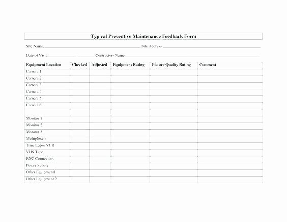 Preventive Maintenance Schedule Template Excel Luxury Preventive Maintenance Checklist Template Equipment form