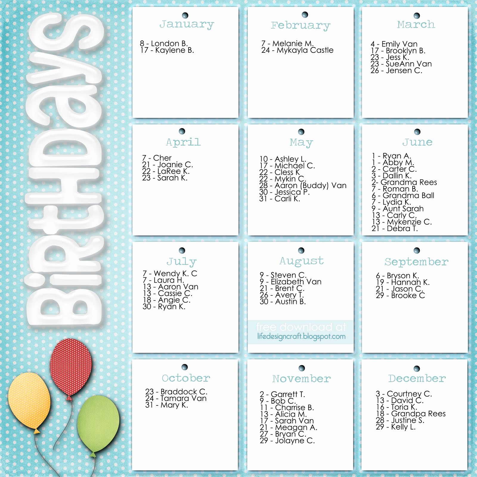 Printable Birthday Calendar Template Fresh Life Design and the Pursuit Of Craftiness Birthday