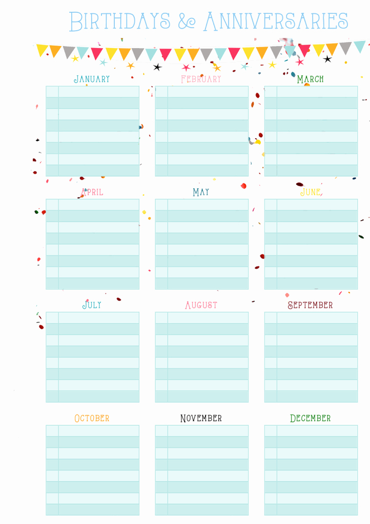 Printable Birthday Calendar Template Lovely Birthdays &amp; Anniversaries On E Page – Free Printable