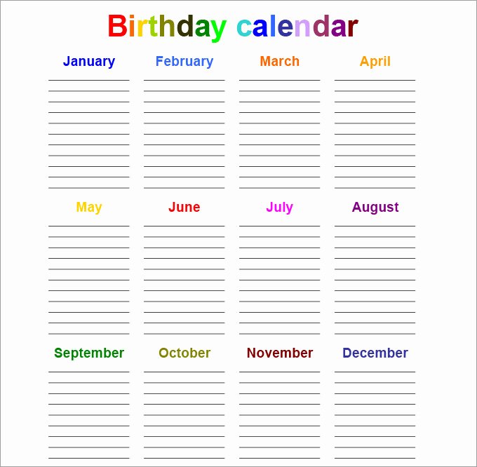 Printable Birthday Calendar Template Unique Perpetual Calendar Calendar Template