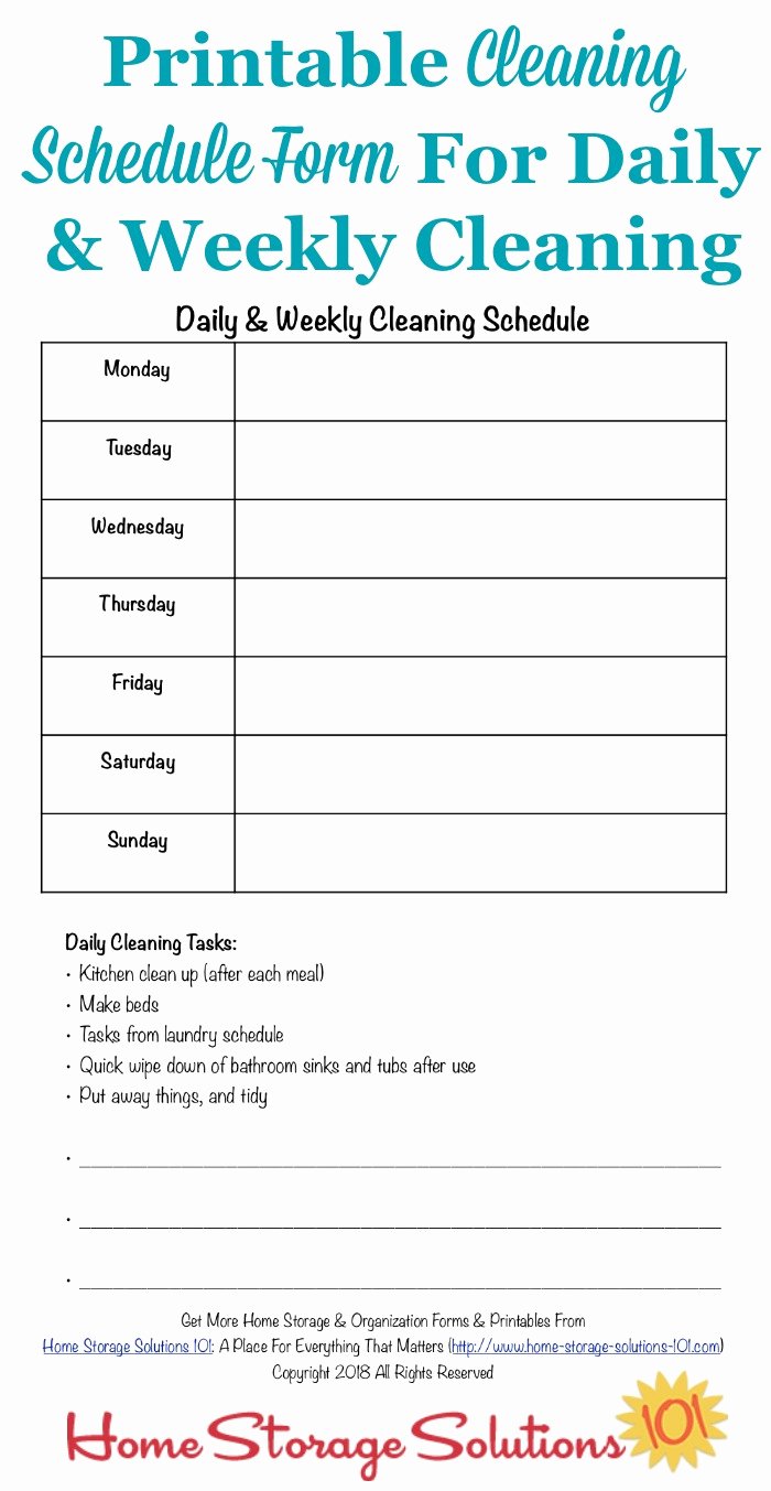 Printable Cleaning Schedule Template Best Of Dailyeaning Checklist Printable Schedule form for Weekly