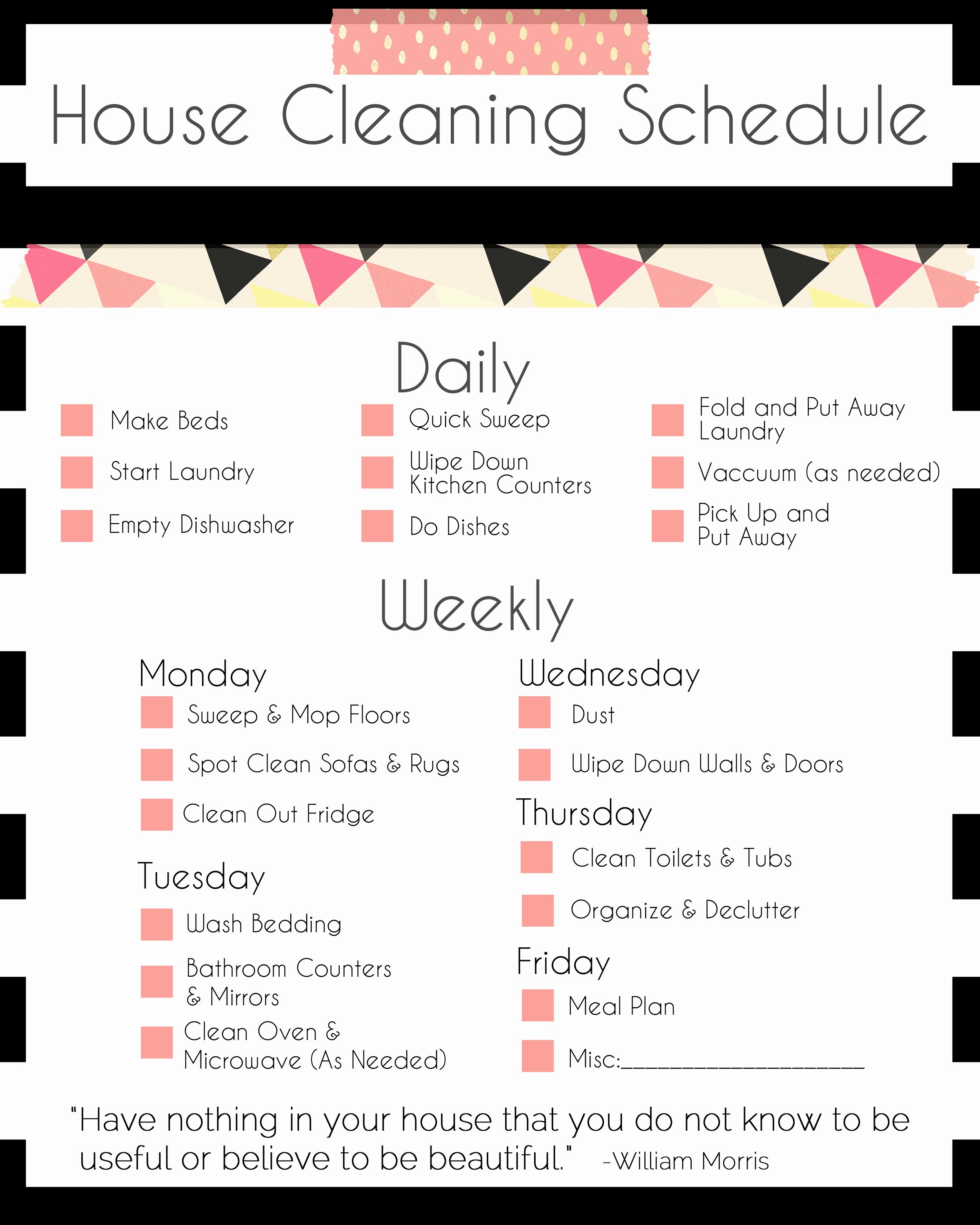 Printable Cleaning Schedule Template Fresh A Basic Cleaning Schedule Checklist Printable