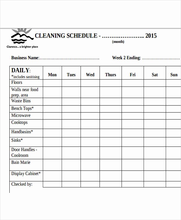 Printable Cleaning Schedule Template Lovely Cleaning Schedule Template for Restaurant