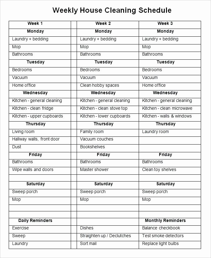 Printable Cleaning Schedule Template Lovely Weekly House Cleaning Weekly House Cleaning Plans Weekly