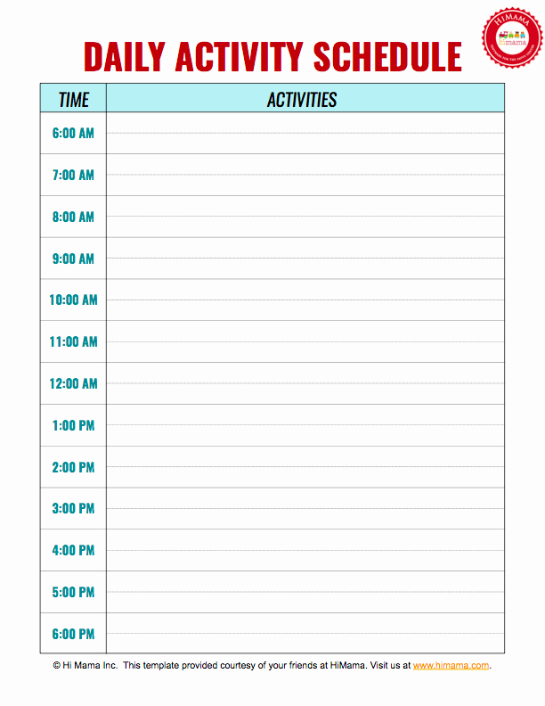 Printable Daily Schedule Template Luxury Daycare Daily Schedule Template