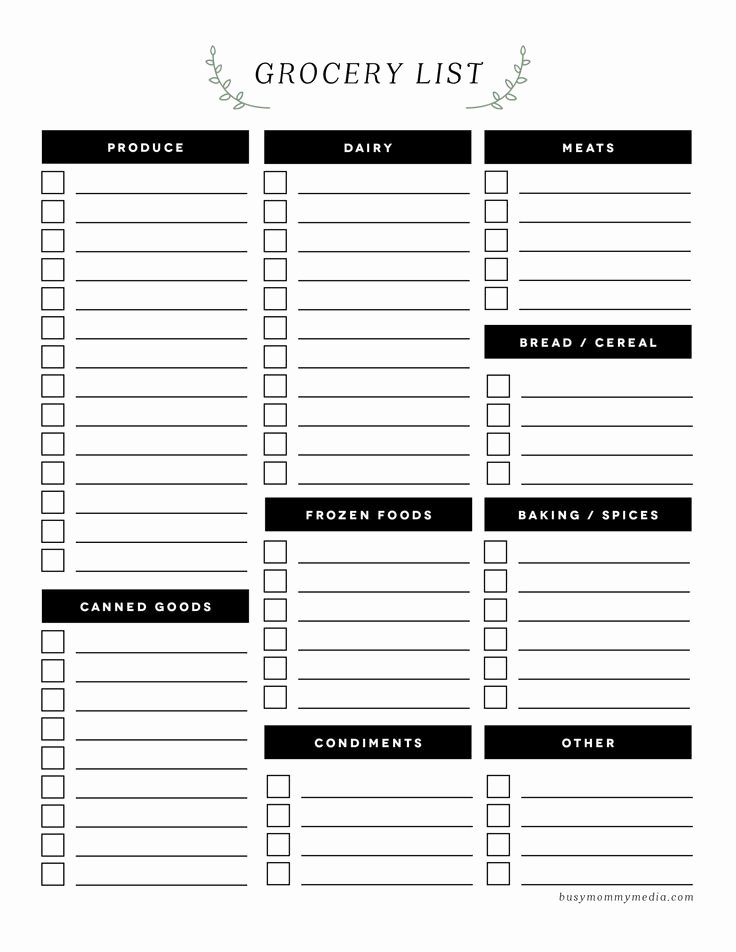 Printable Grocery List Template Best Of 28 Free Printable Grocery List Templates