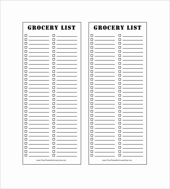 Printable Grocery List Template Fresh 10 Blank Grocery List Templates Pdf Doc Xls