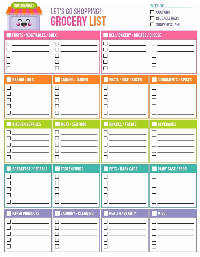 Printable Grocery List Template New Grocery List Template 7 Free Word Pdf Documents