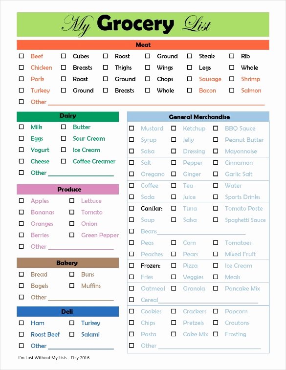 Printable Grocery List Template Unique Grocery Checklist Template – 11 Free Word Excel Pdf