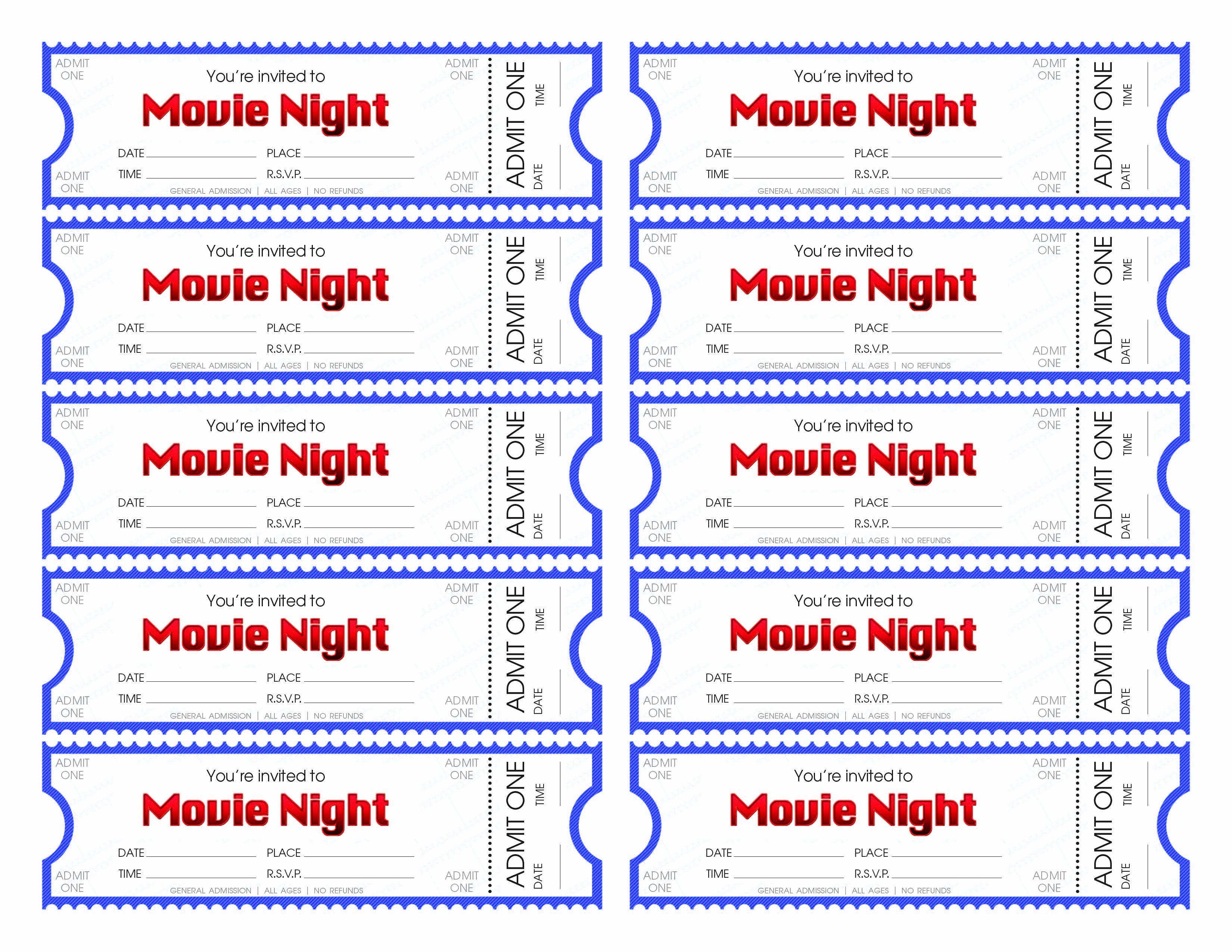 Printable Movie Tickets Template Inspirational Make Your Own Movie Night Tickets
