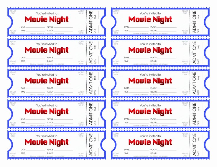 Printable Movie Tickets Template Lovely Printable Movie Night Ticket Template
