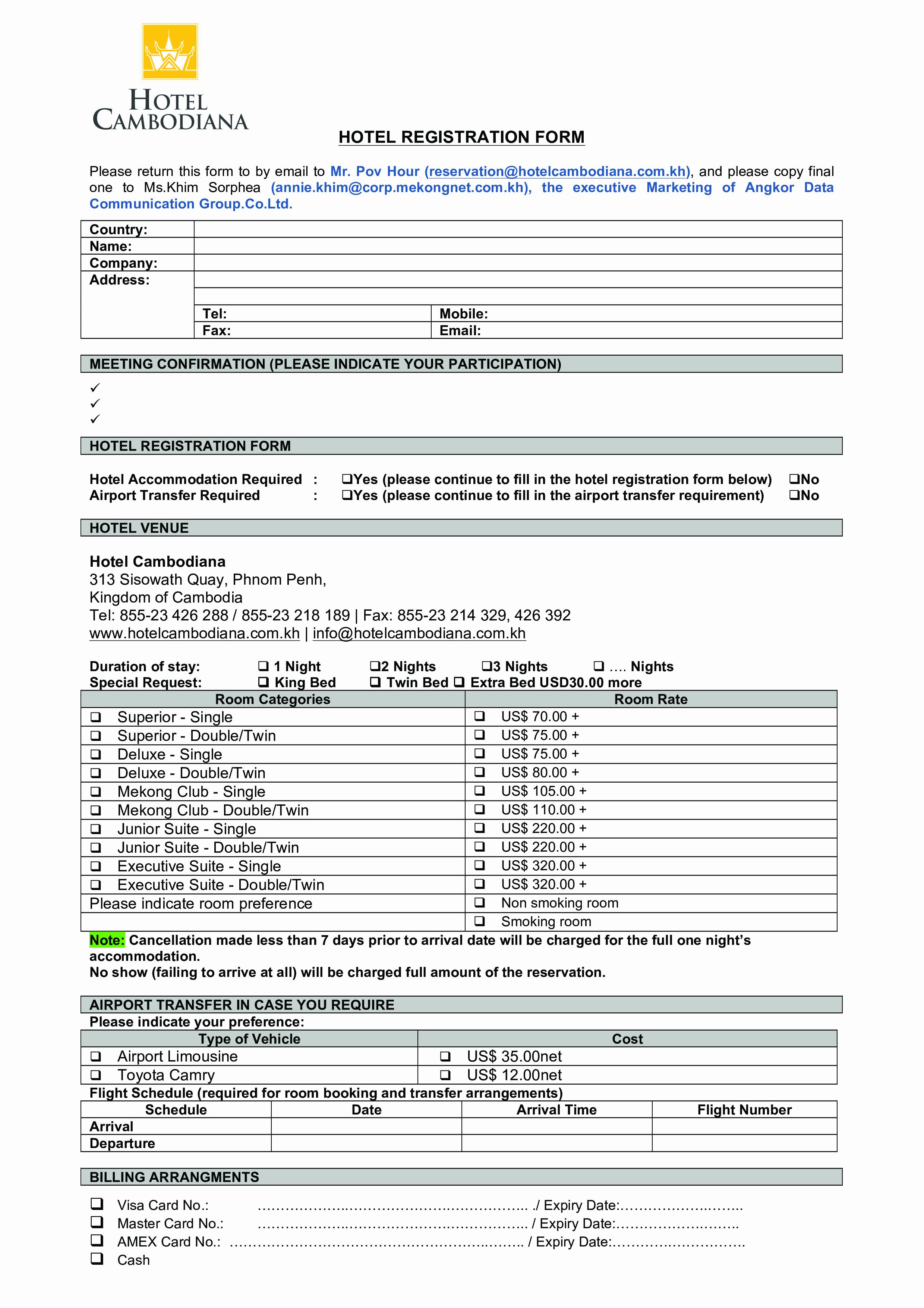 Printable Registration form Template Awesome Free Printable Hotel Registration form