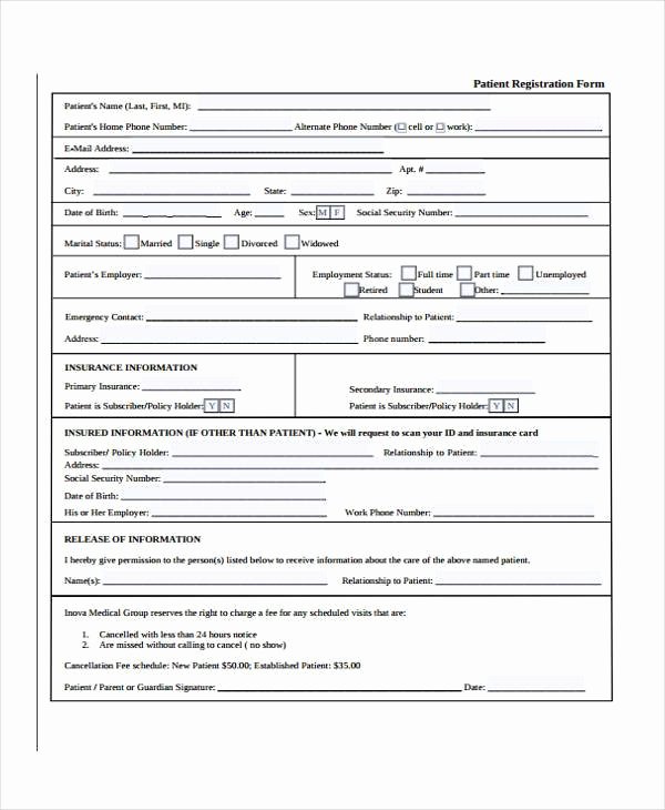 Printable Registration form Template Inspirational Hospital Admission form Template Best Lincare form form In