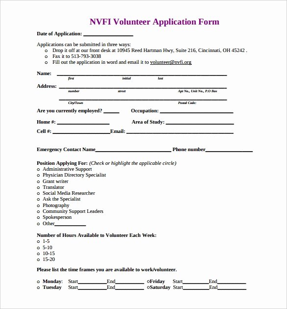 Printable Registration form Template Lovely 10 Volunteer Application Template Word Pdf