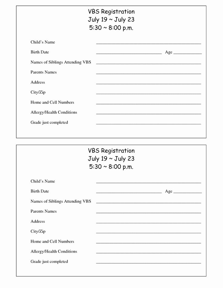 Printable Registration form Template Lovely Printable Vbs Registration form Template