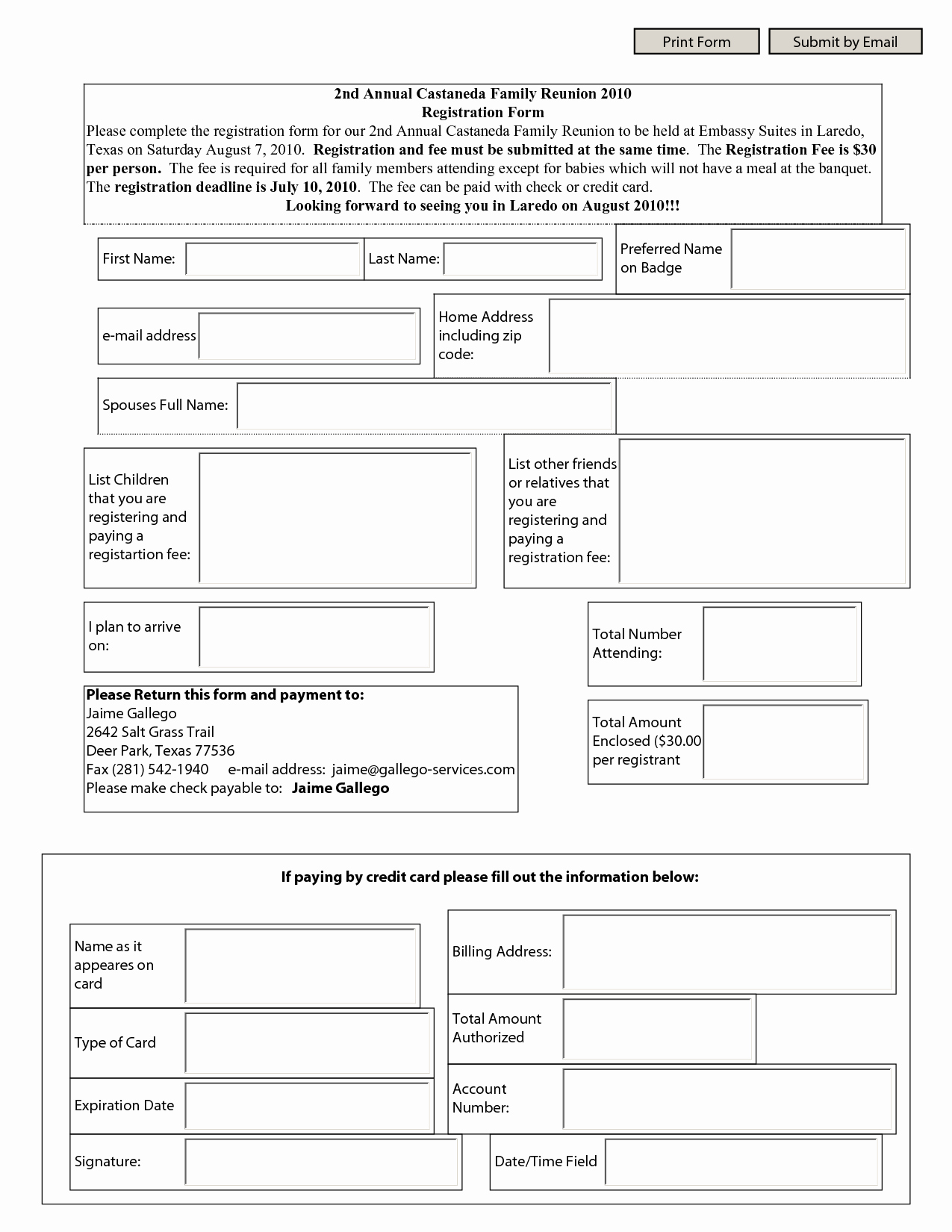 Printable Registration form Template Luxury 7 Best Of Family Reunion forms Printable Free