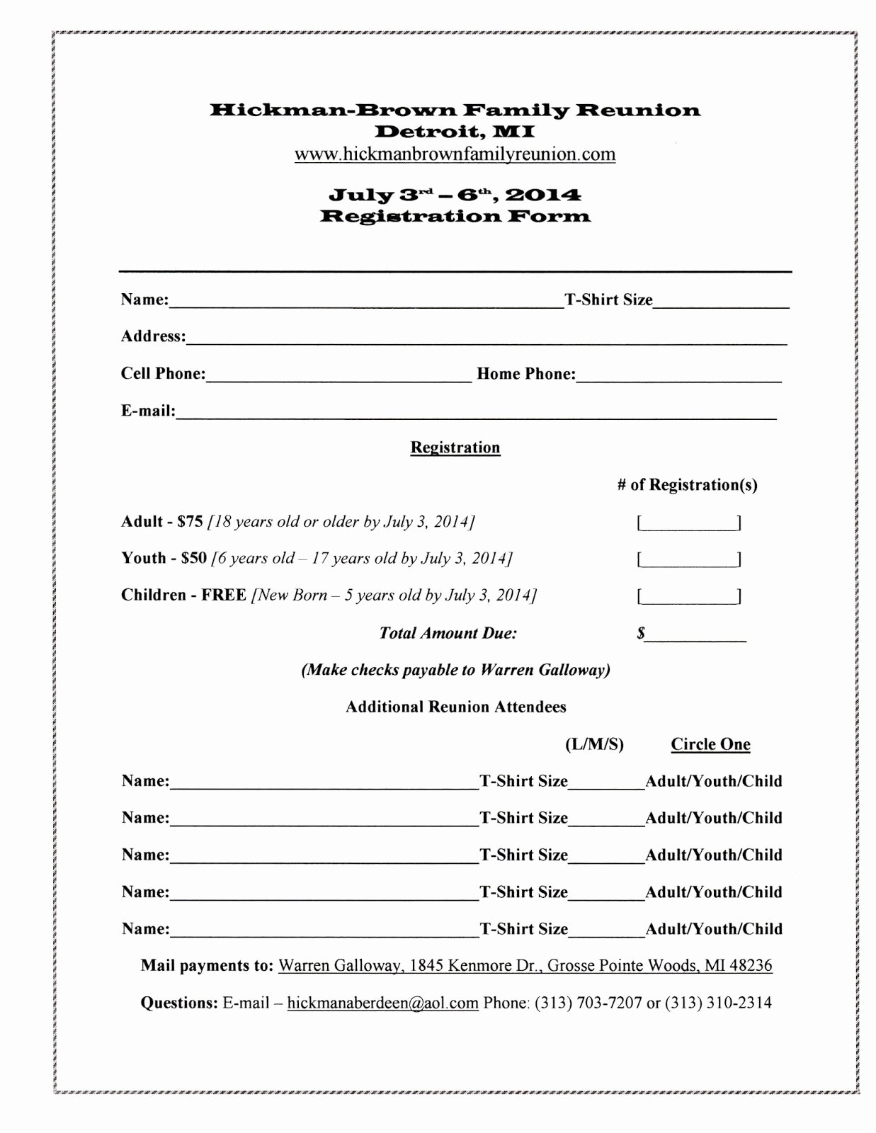 Printable Registration form Template Luxury Family Reunion Registration form Template