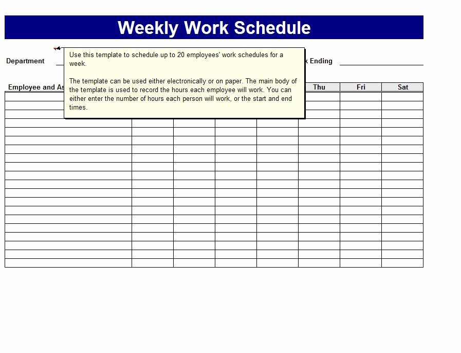 Printable Work Schedule Template Awesome Weekly Work Schedule Template