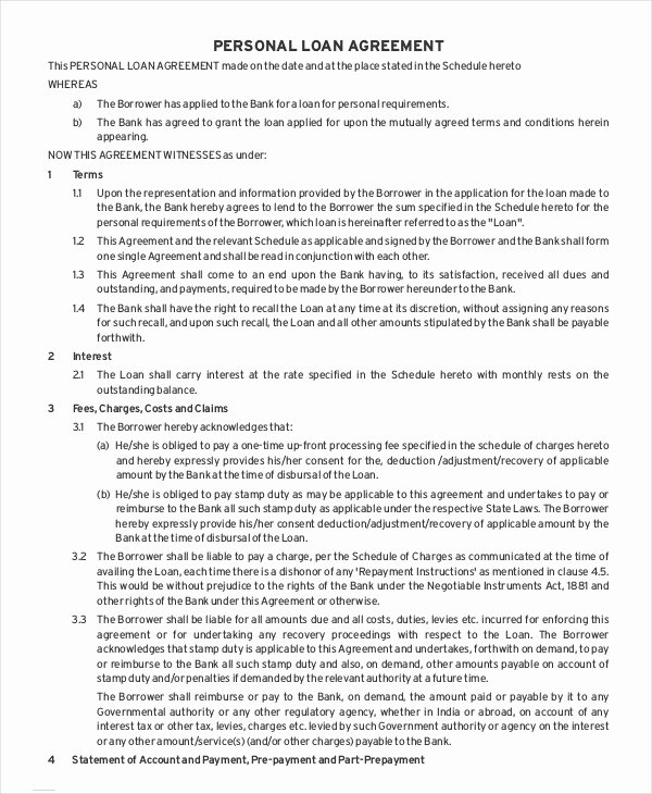 Private Loan Contract Template Inspirational Loan Agreement Template 19 Free Word Pdf format