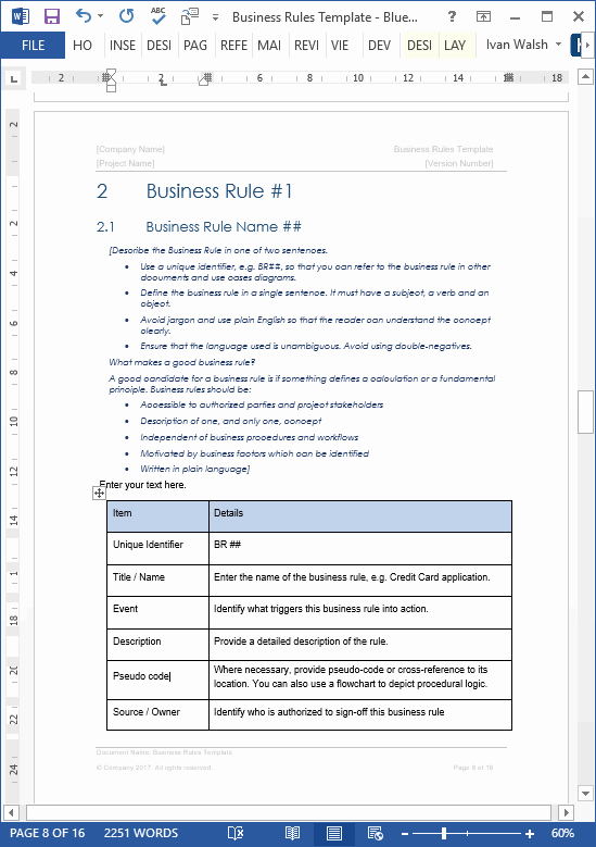 Process Document Template Word New Business Rules Templates Ms Word Excel