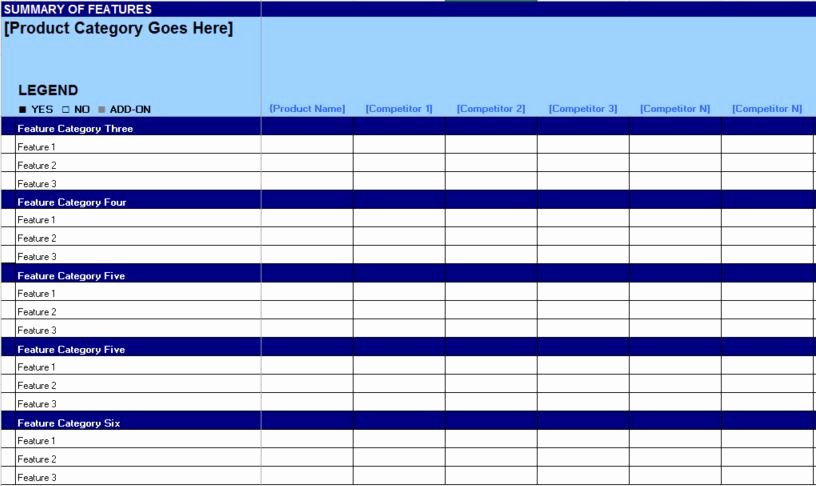 Product Comparison Template Excel Fresh Free Petitive Matrix Feature Parison Chart