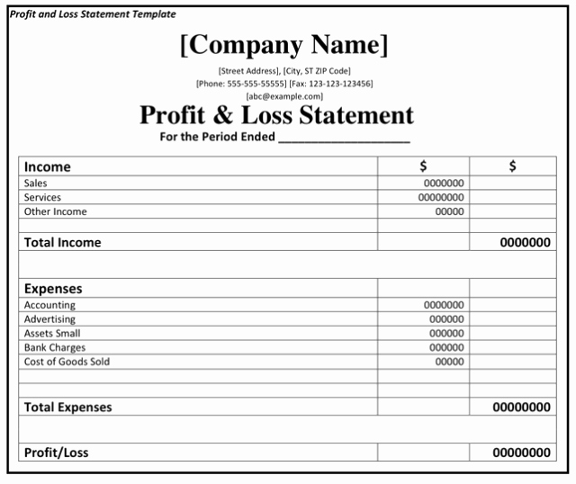 Profit and Loss Sheet Template Fresh Profit and Loss Statement Template Excel