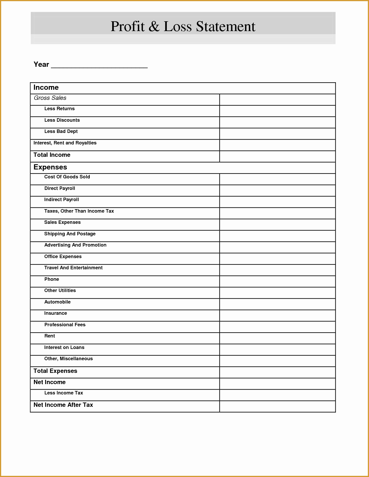 Profit and Loss Sheet Template New Free Profit and Loss Statement Template form