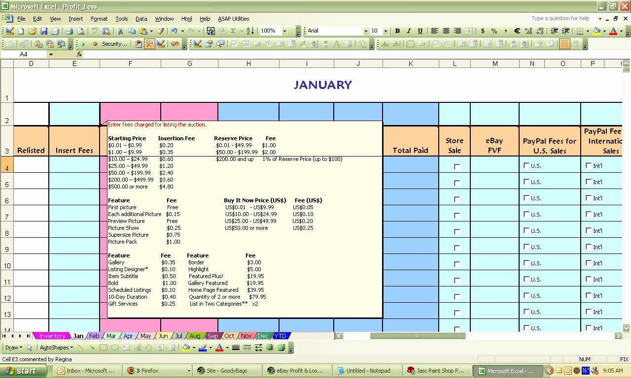 Profit Loss Excel Template Fresh Ebay Profit &amp; Loss Excel Spreadsheet