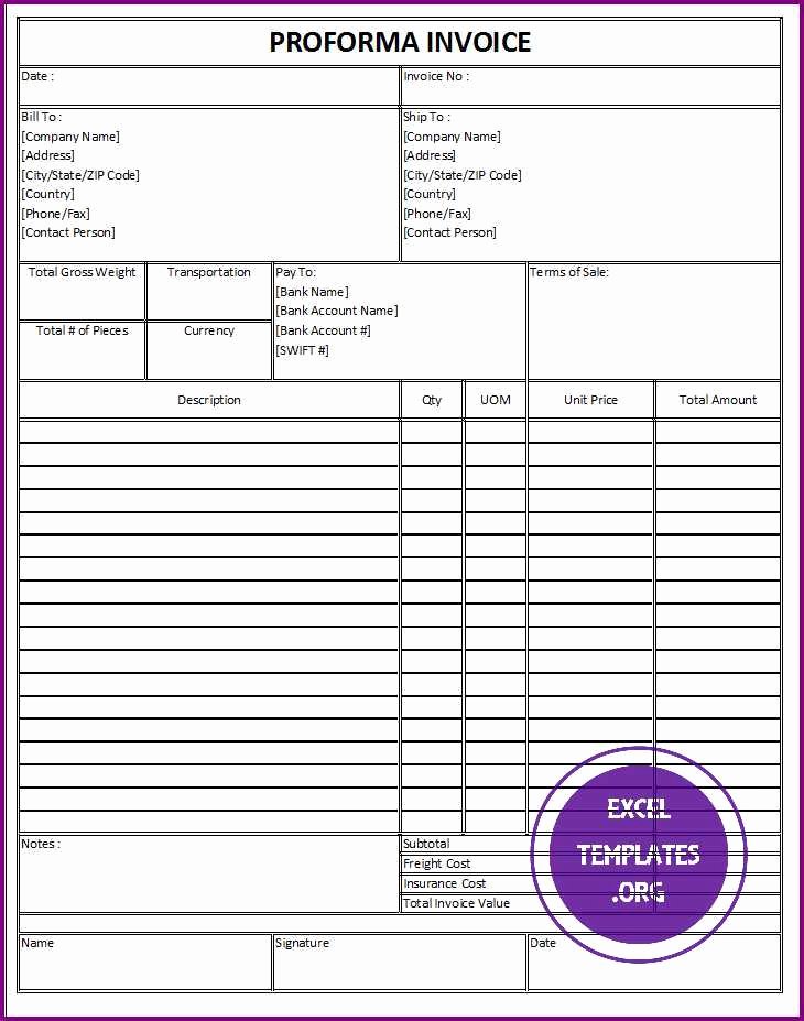 Proforma Invoice Template Excel Awesome Proforma Invoice Template Excel Templates
