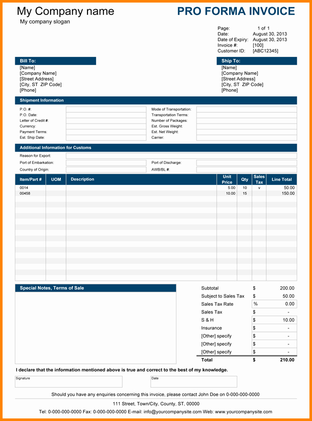 Proforma Invoice Template Excel Fresh 6 Courier Bill format In Excel