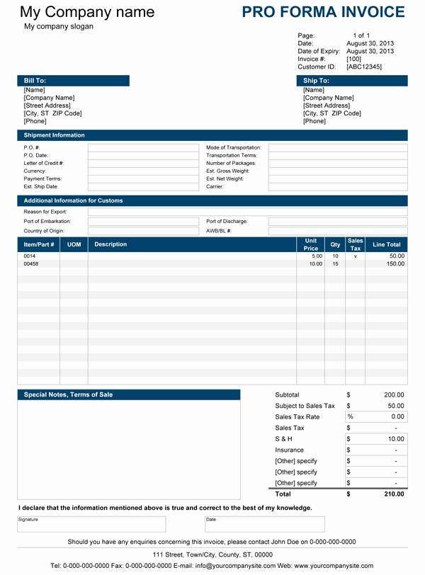 Proforma Invoice Template Excel Inspirational Free Proforma Invoice Template for Excel