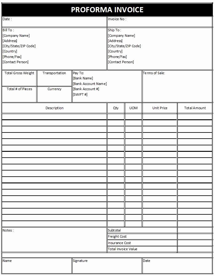 Proforma Invoice Template Excel Lovely Free Proforma Invoice Template Template